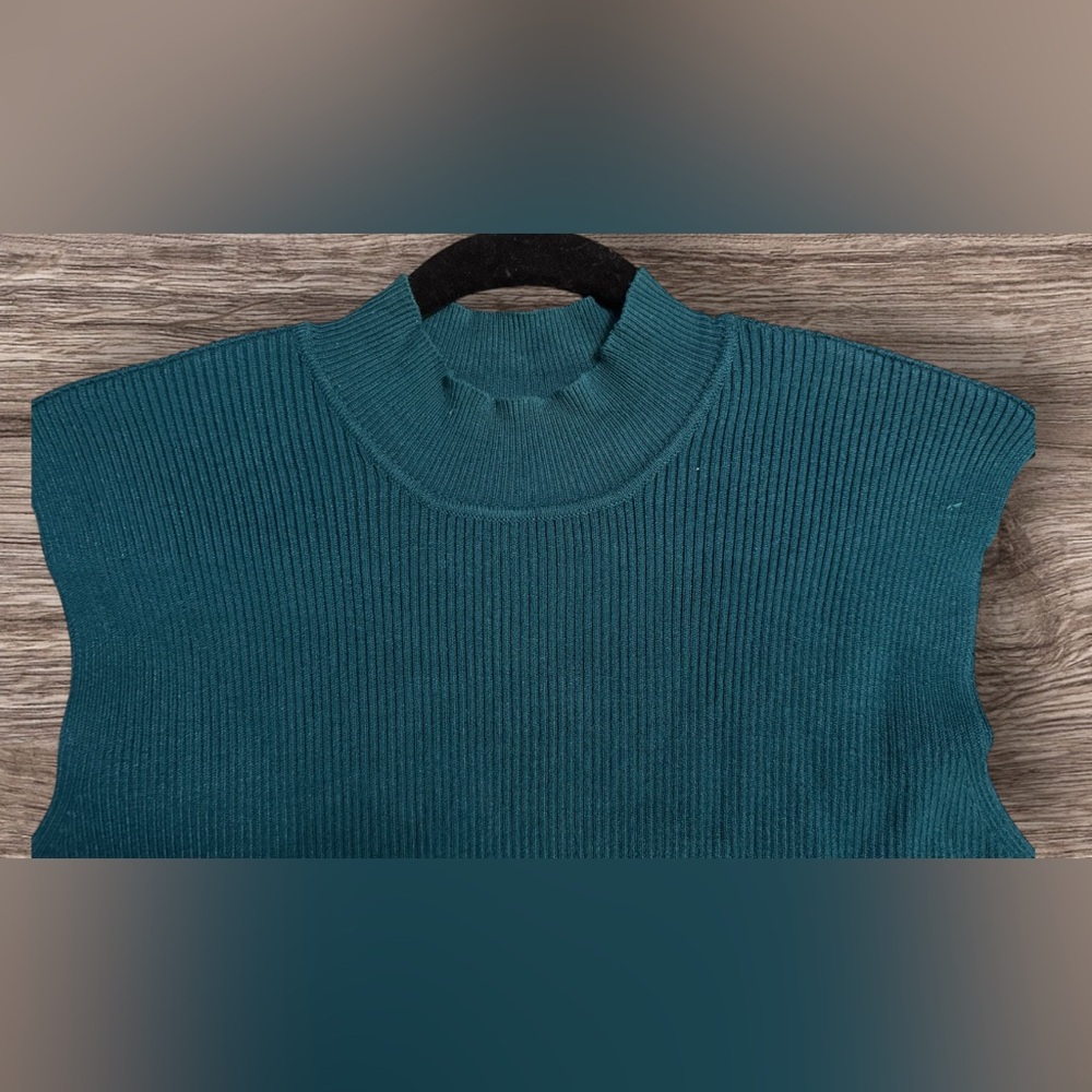 JM Women Collection by Jenifer Moore Ribbed Knit Teal Mock Neck Tank Top - Picture 3 of 5